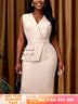AOMEIDRESS Office Midi Bodycon Dresses V Neck Sleeveless High Waist - champagne / S