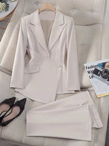 AOMEIDRESS Office Suit V Neck Blazer Flared Pants Business Outfit