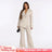 AOMEIDRESS Office Suit V Neck Blazer Flared Pants Business Outfit White / S