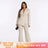 AOMEIDRESS Office Suit V Neck Blazer Flared Pants Business Outfit White / S