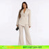 AOMEIDRESS Office Suit V Neck Blazer Flared Pants Business Outfit White / S