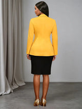 AOMEIDRESS Office Two Piece Set 3D Flower Blazer Black Pencil Skirt