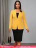 AOMEIDRESS Office Two Piece Set 3D Flower Blazer Black Pencil Skirt Yellow / S