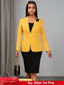 AOMEIDRESS Office Two Piece Set 3D Flower Blazer Black Pencil Skirt Yellow / S