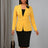 AOMEIDRESS Office Two Piece Set 3D Flower Blazer Black Pencil Skirt Yellow / S