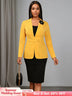 AOMEIDRESS Office Two Piece Set 3D Flower Blazer Black Pencil Skirt Yellow / S