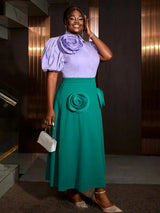 AOMEIDRESS Office Two Piece Set 3D Flower Shirt With A Line Skirt