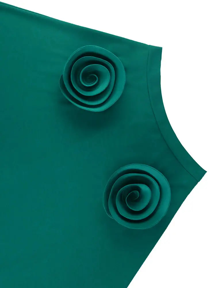 AOMEIDRESS Office Two Piece Set 3D Flower Shirt With A Line Skirt