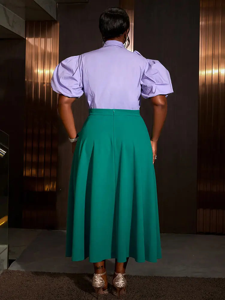 AOMEIDRESS Office Two Piece Set 3D Flower Shirt With A Line Skirt