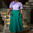 AOMEIDRESS Office Two Piece Set 3D Flower Shirt With A Line Skirt Purple / S