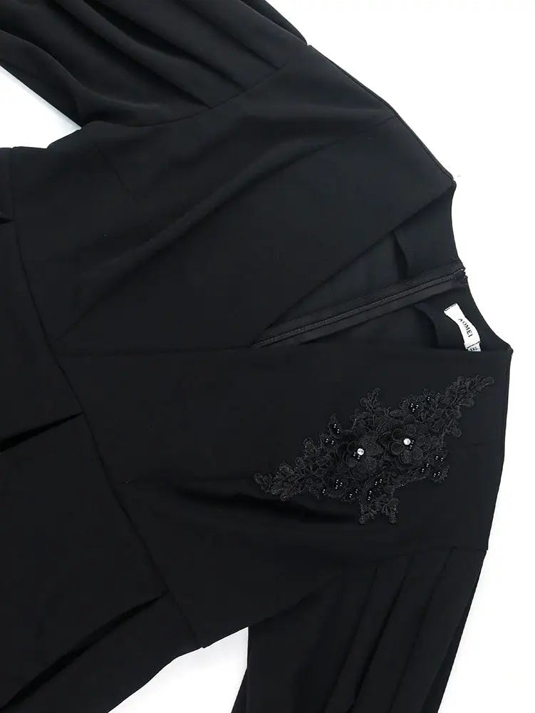 AOMEIDRESS Office Two Piece Set Appliques Peplum Top Pencil Skirt