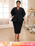 AOMEIDRESS Office Two Piece Set Appliques Peplum Top Pencil Skirt Black / S