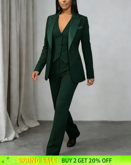 AOMEIDRESS Office Women Suit Vest Blazer and Trousers Business Outfit Green / S
