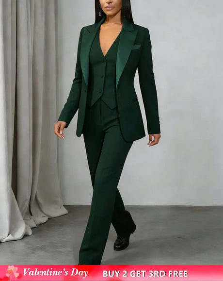 AOMEIDRESS Office Women Suit Vest Blazer and Trousers Business Outfit Green / S