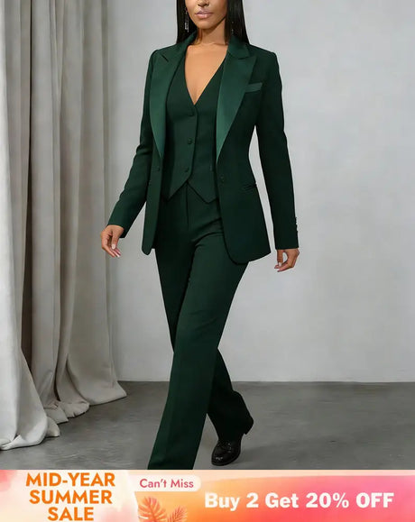 AOMEIDRESS Office Women Suit Vest Blazer and Trousers Business Outfit Green / S