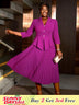 AOMEIDRESS Office Work Pleated Dress Lapel 3/4 Sleeve Button Up
