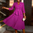 AOMEIDRESS Office Work Pleated Dress Lapel 3/4 Sleeve Button Up
