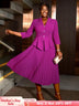 AOMEIDRESS Office Work Pleated Dress Lapel 3/4 Sleeve Button Up
