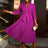 AOMEIDRESS Office Work Pleated Dress Lapel 3/4 Sleeve Button Up
