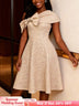 AOMEIDRESS One Shoulder A Line Jacquard Dress Big Bow Wedding Party - Khaki / S