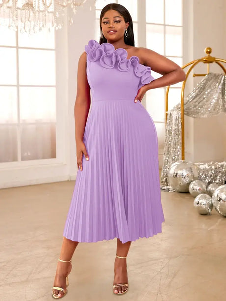AOMEIDRESS One Shoulder A Line Pleated Party Dresses Ruffle Detail Lavender / S