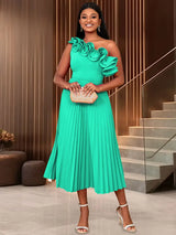 AOMEIDRESS One Shoulder A Line Pleated Party Dresses Ruffle Detail MintGreen / S