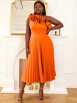 AOMEIDRESS One Shoulder A Line Pleated Party Dresses Ruffle Detail Orange / S