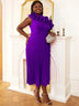 AOMEIDRESS One Shoulder A Line Pleated Party Dresses Ruffle Detail Purple / S