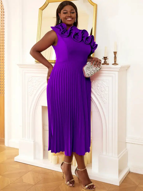 AOMEIDRESS One Shoulder A Line Pleated Party Dresses Ruffle Detail Purple / S