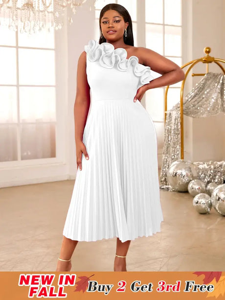 AOMEIDRESS One Shoulder A Line Pleated Party Dresses Ruffle Detail White / S