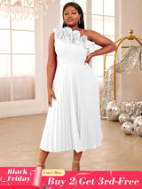 AOMEIDRESS One Shoulder A Line Pleated Party Dresses Ruffle Detail White / S