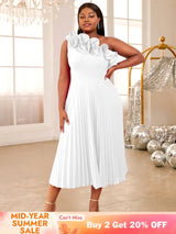 AOMEIDRESS One Shoulder A Line Pleated Party Dresses Ruffle Detail White / S