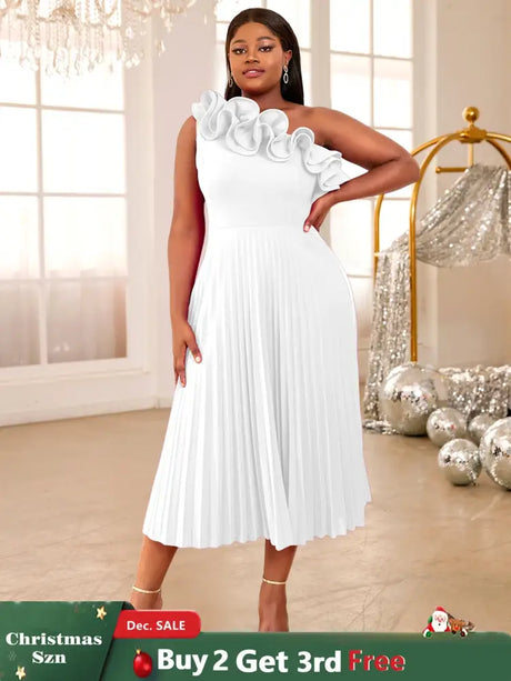 AOMEIDRESS One Shoulder A Line Pleated Party Dresses Ruffle Detail White / S