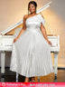 AOMEIDRESS One Shoulder Dress Diagonal Collar Sleevesless Pleated Silver / S