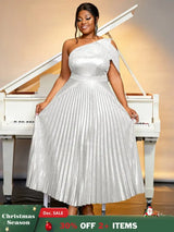 AOMEIDRESS One Shoulder Dress Diagonal Collar Sleevesless Pleated Silver / S