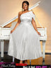 AOMEIDRESS One Shoulder Dress Diagonal Collar Sleevesless Pleated Silver / S