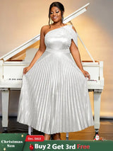 AOMEIDRESS One Shoulder Dress Diagonal Collar Sleevesless Pleated Silver / S