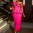 AOMEIDRESS One Shoulder Dress Tierred Ruffles Peplum Package Hip Rose / S