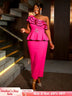 AOMEIDRESS One Shoulder Dress Tierred Ruffles Peplum Package Hip Rose / S