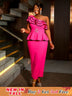 AOMEIDRESS One Shoulder Dress Tierred Ruffles Peplum Package Hip Rose / S