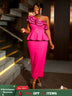 AOMEIDRESS One Shoulder Dress Tierred Ruffles Peplum Package Hip Rose / S