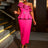 AOMEIDRESS One Shoulder Dress Tierred Ruffles Peplum Package Hip Rose / S