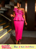 AOMEIDRESS One Shoulder Dress Tierred Ruffles Peplum Package Hip Rose / S