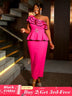AOMEIDRESS One Shoulder Dress Tierred Ruffles Peplum Package Hip Rose / S