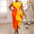 AOMEIDRESS One Shoulder Dress Yellow Block Color Bow Ruffles Empire Orange / S