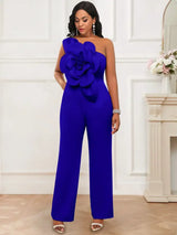 AOMEIDRESS One Shoulder Party Jumpsuit Big Flower Sexy Backless