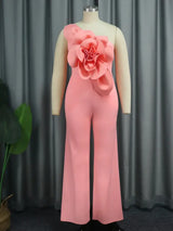 AOMEIDRESS One Shoulder Party Jumpsuit Big Flower Sexy Backless