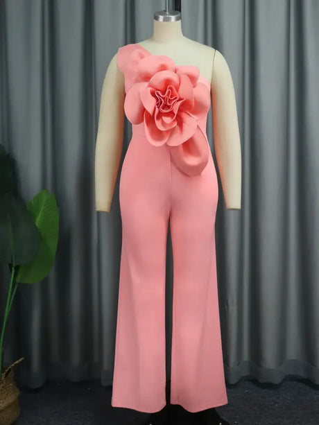 AOMEIDRESS One Shoulder Party Jumpsuit Big Flower Sexy Backless