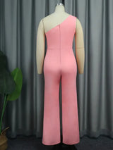 AOMEIDRESS One Shoulder Party Jumpsuit Big Flower Sexy Backless