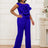 AOMEIDRESS One Shoulder Party Jumpsuit Big Flower Sexy Backless Blue / S